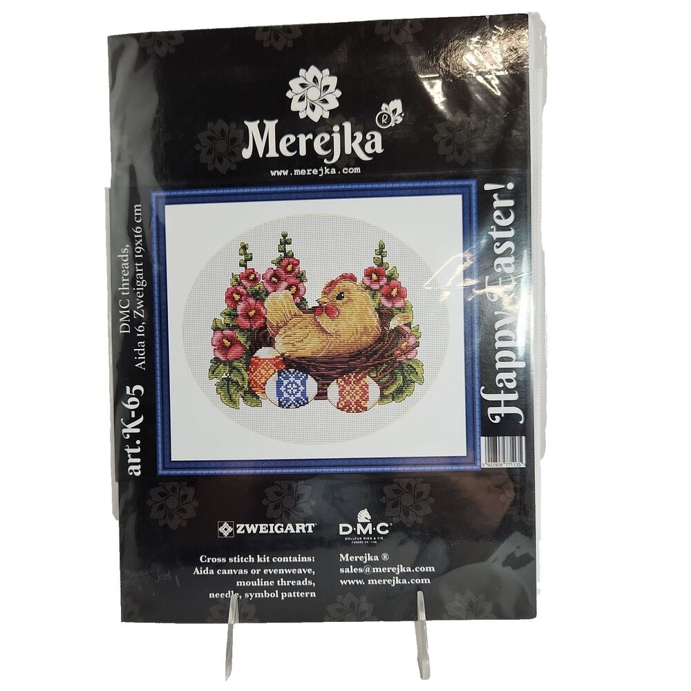 Merejka Cross Stitch Kit Happy Easter K-65  7.5 x 5.5" NEW Poland Hen Nest Eggs